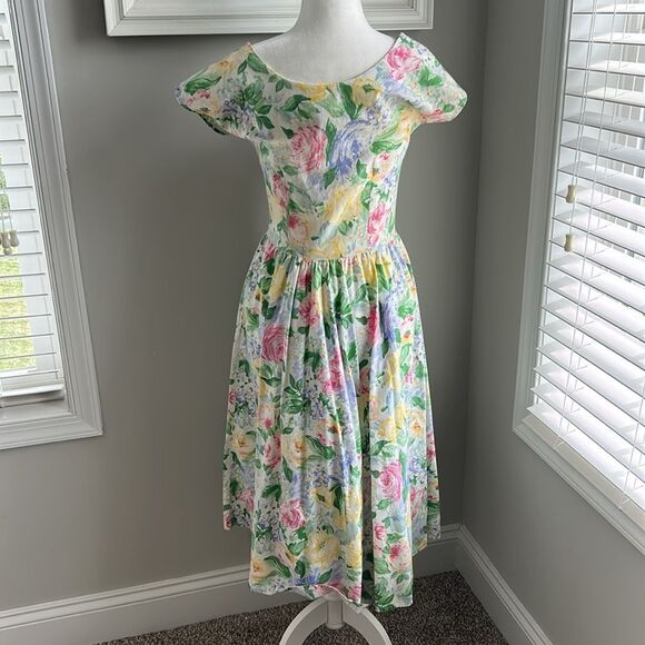Vintage Bedford Fair 80s Cottagecore Floral Print Button Midi Women's Dress - Picture 8 of 12